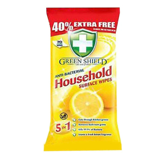 GREEN SHIELD ANTI-BACTERIAL HOUSEHOLD SURFACE WIPES 70 PACK - CASE OF 12