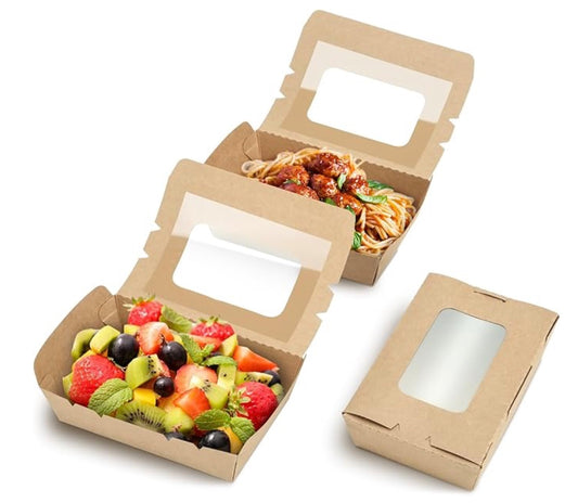 KRAFT SALAD BOX WITH WINDOW 200 X 120 X 50MM - PACK OF 50